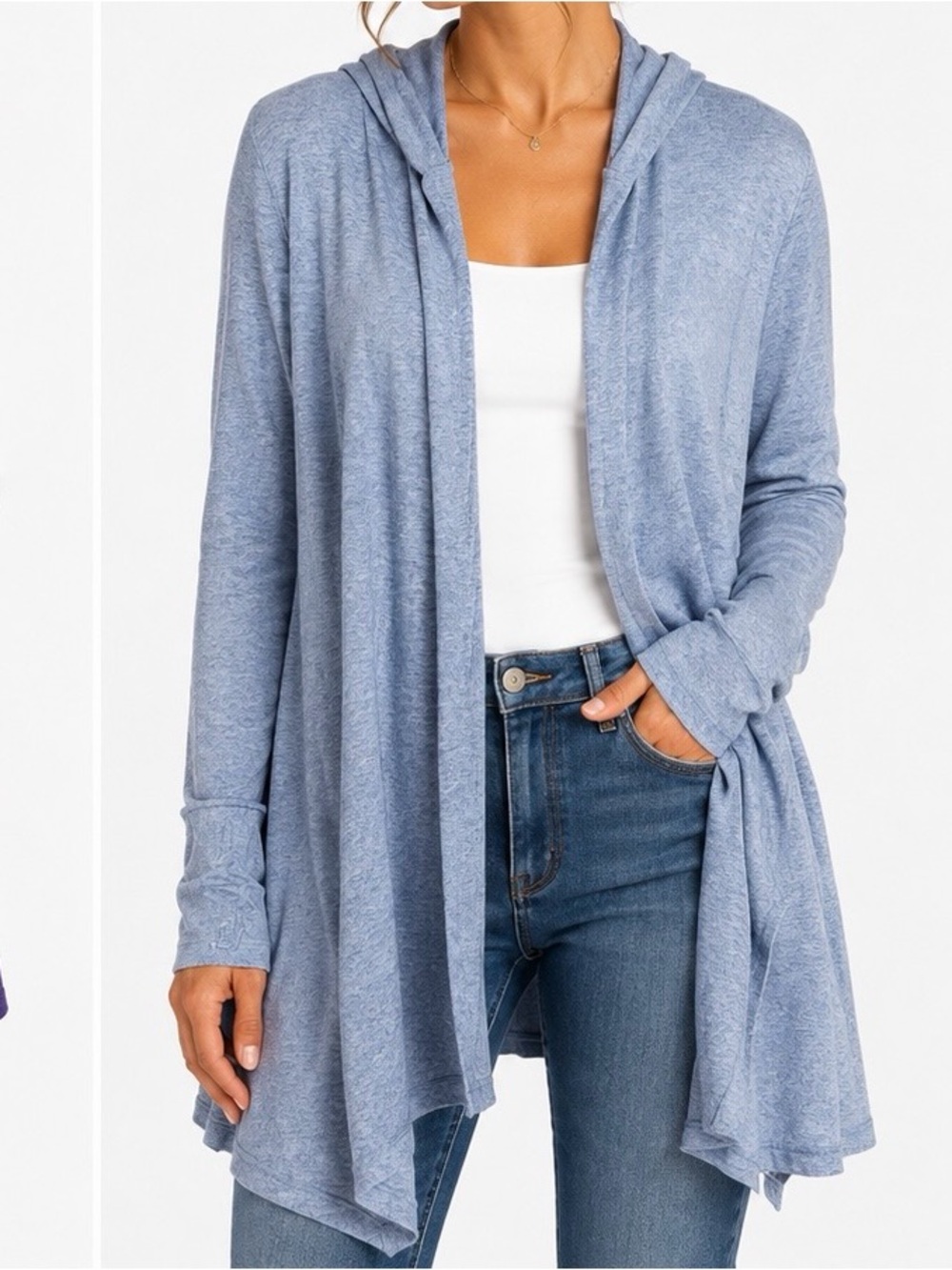 Athleta Heathered Light Blue Hooded Wrap Open Cardigan Large